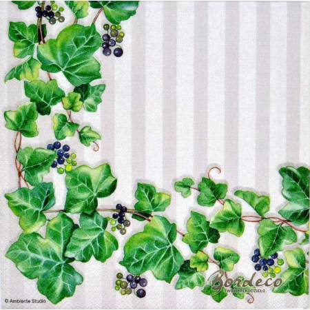 Serwetka decoupage firmy AMBIENTE bluszcz i pasy 33x33cm